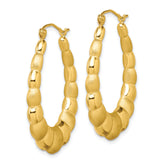 10K Yellow Gold Satin & Polished Hollow Hoop Earrings with Secure Closure
